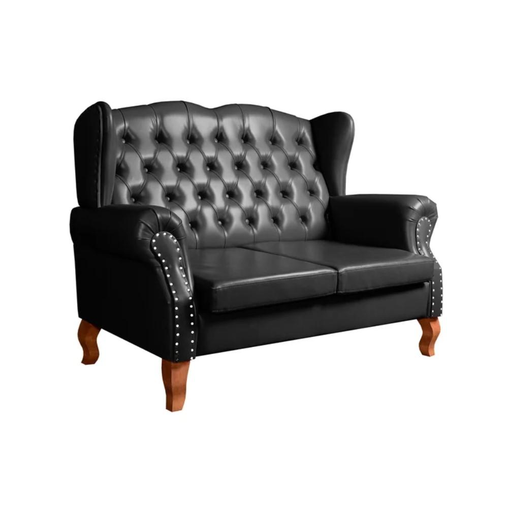 Sofá Chesterfield 2 Lugares Imperador Vintage Retrô Capitonê Couro Preta