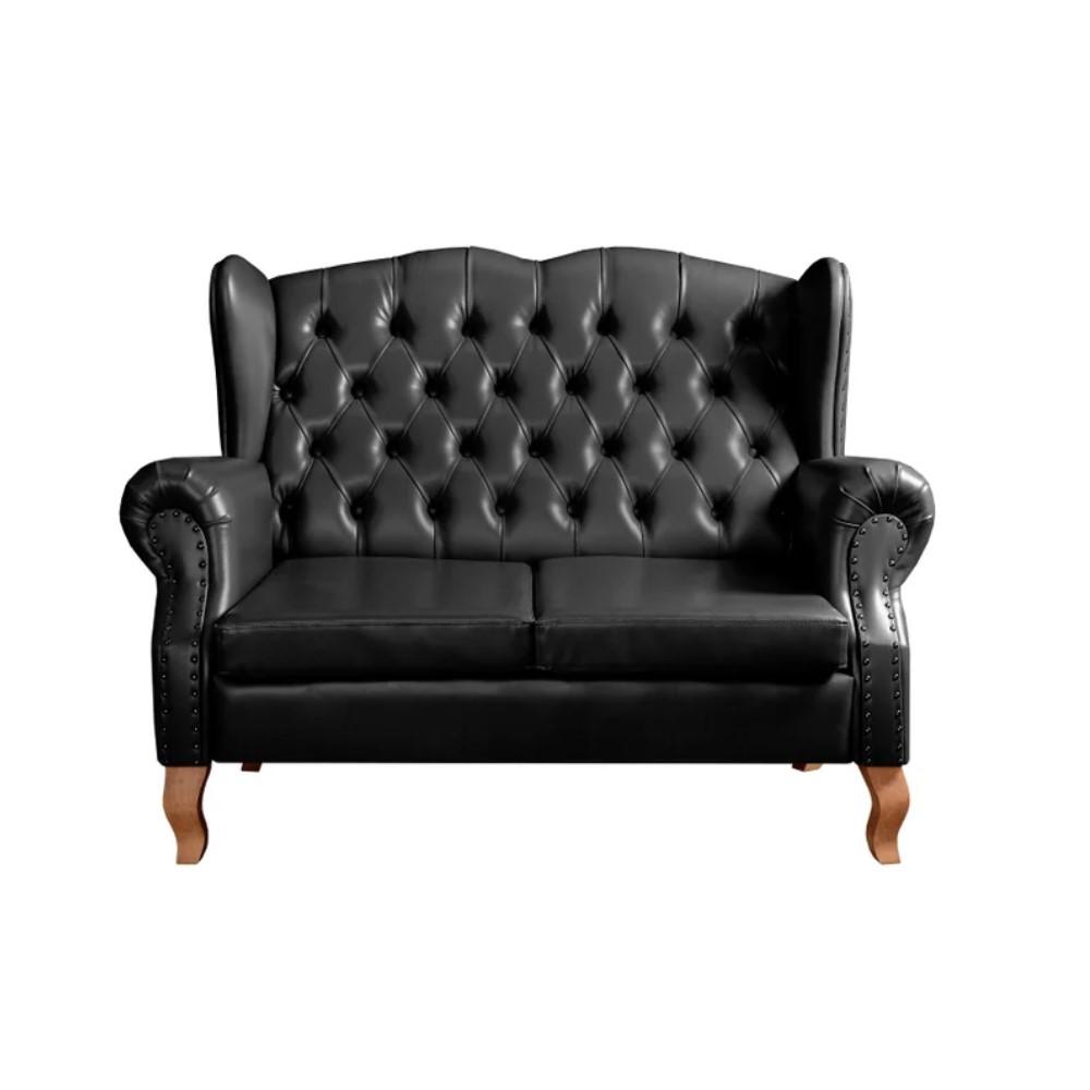 Sofá Chesterfield 2 Lugares Imperador Vintage Retrô Capitonê Couro Preta