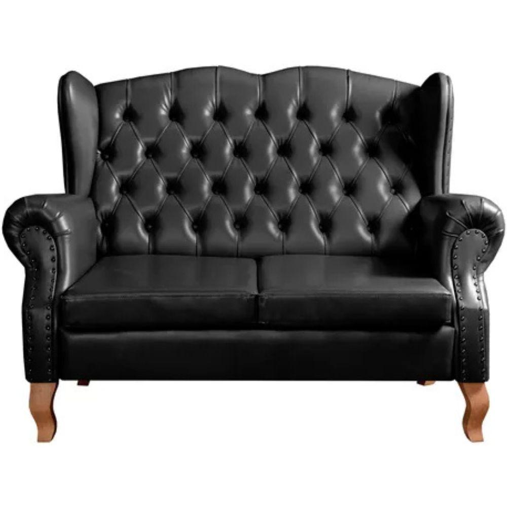 Sofá Chesterfield 2 Lugares Imperador Vintage Retrô Capitonê Couro Preta