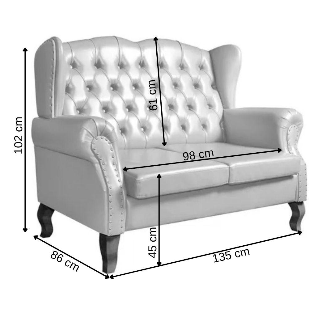 Sofá Chesterfield 2 Lugares Imperador Vintage Retrô Capitonê Couro Preta