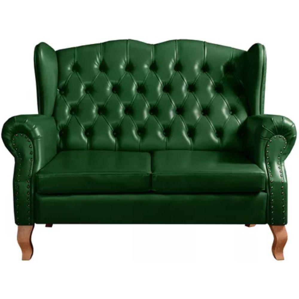 Sofá Chesterfield 2 Lugares Imperador Vintage Retrô Capitonê Couro Verde