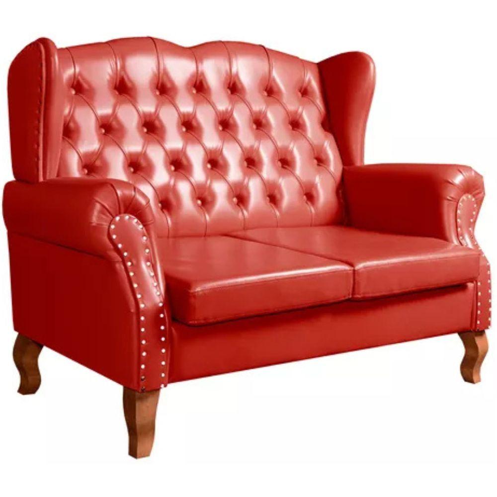 Sofá Chesterfield 2 Lugares Imperador Vintage Retrô Capitonê Couro Vermelho