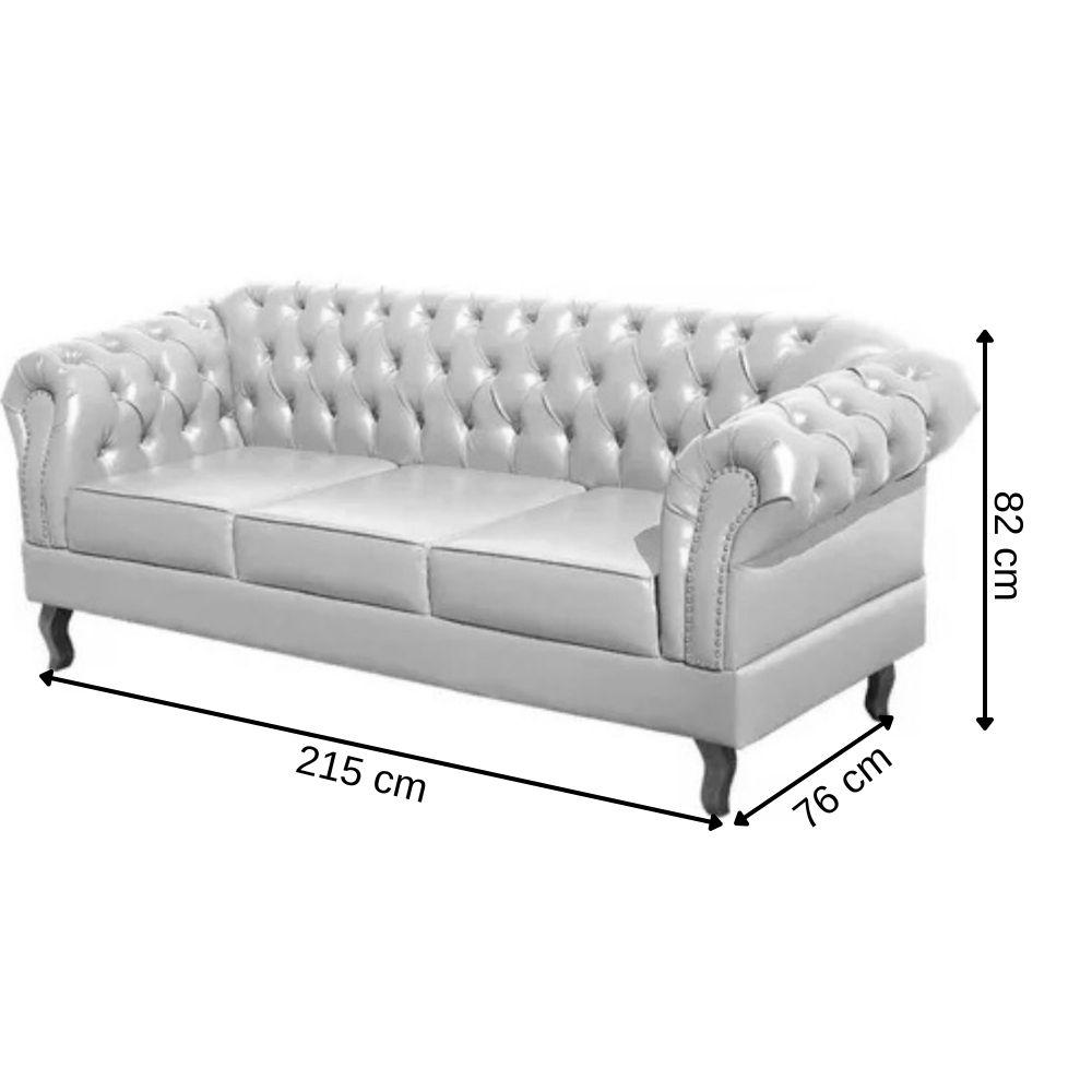 Sofá Chesterfield 3 Lugares Dom Pedro Vintage Retrô Capitonê Couro Branco
