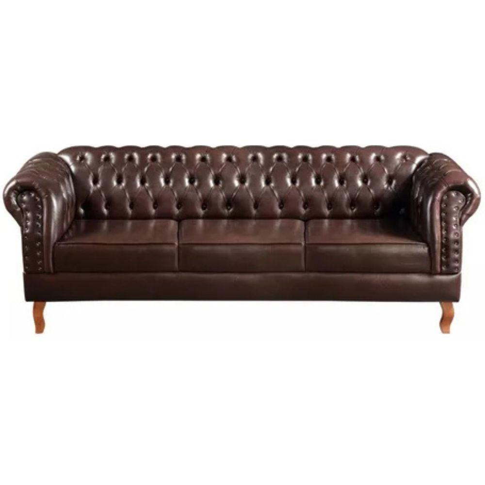 Sofá Chesterfield 3 Lugares Dom Pedro Vintage Retrô Capitonê Couro Marrom