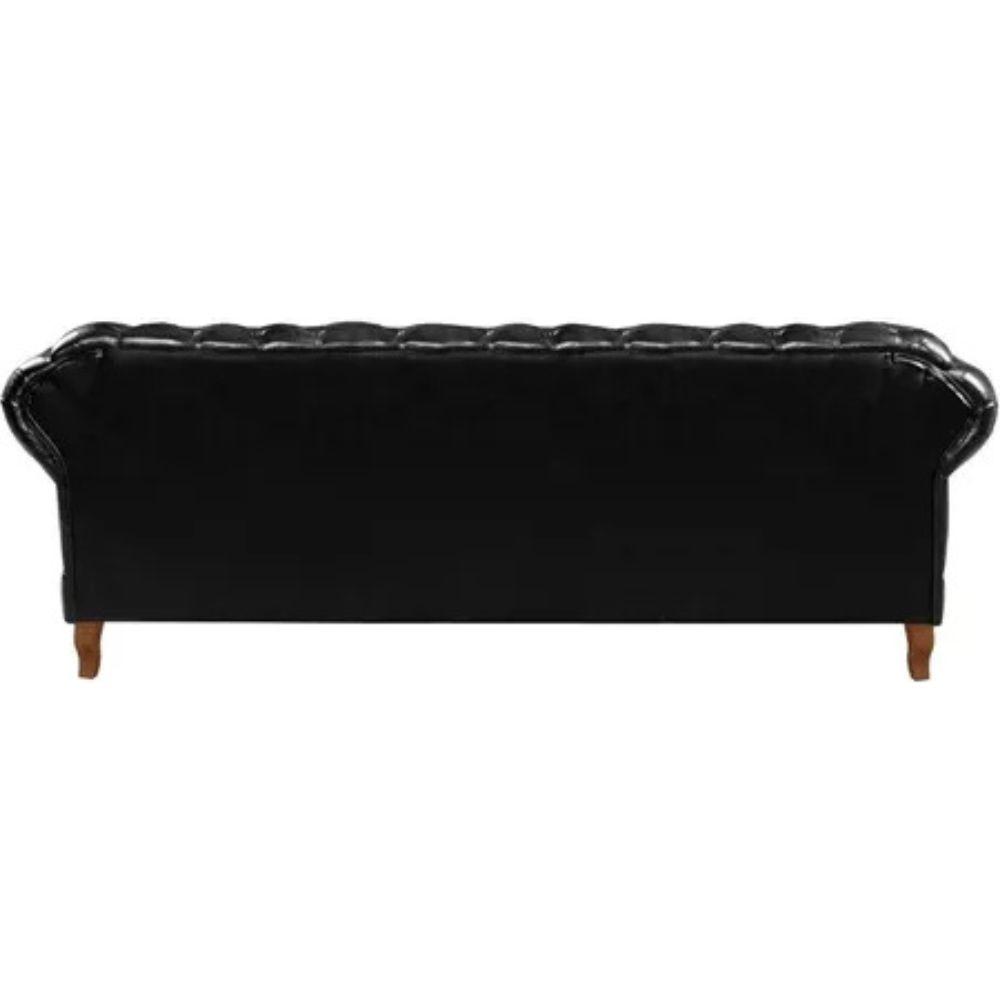 Sofá Chesterfield 3 Lugares Dom Pedro Vintage Retrô Capitonê Couro Preto