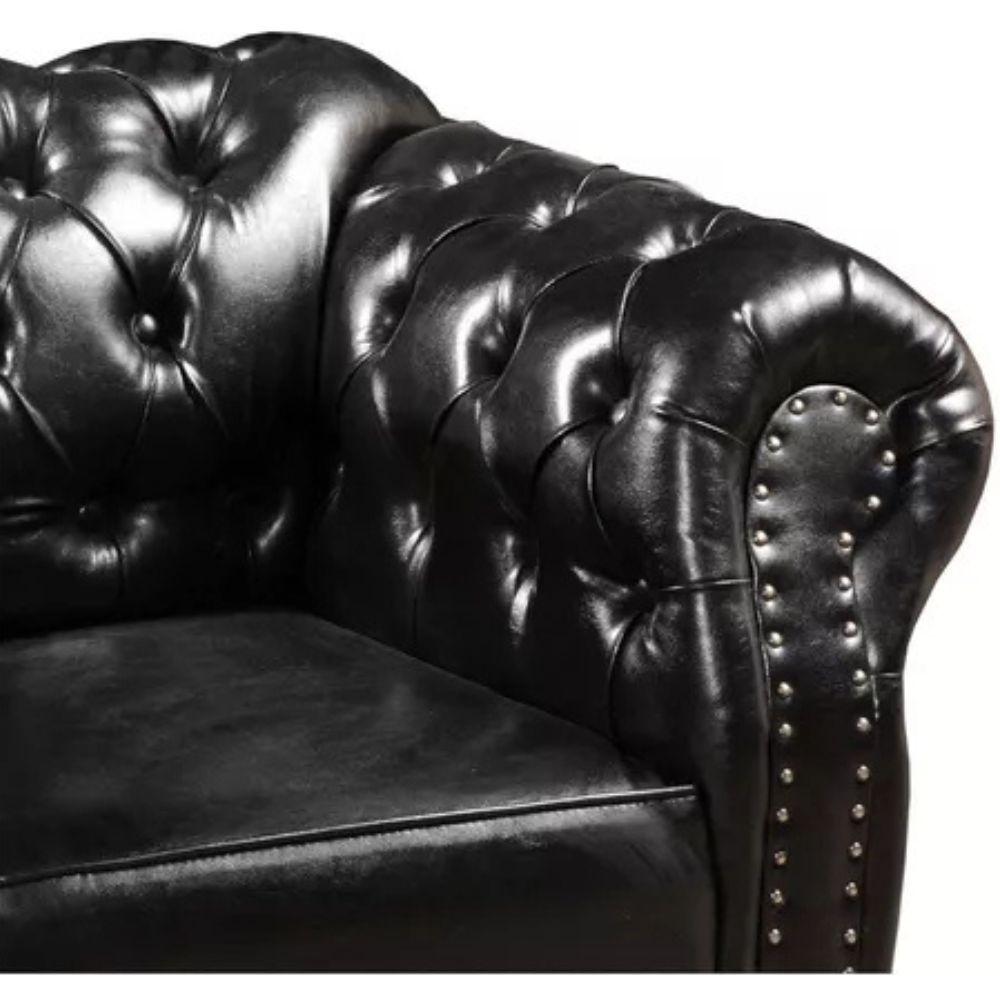 Sofá Chesterfield 3 Lugares Dom Pedro Vintage Retrô Capitonê Couro Preto