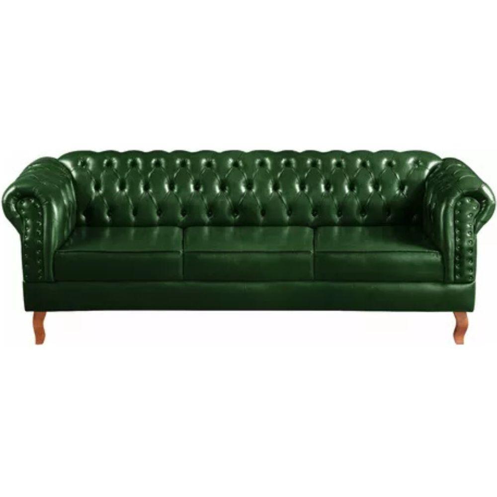 Sofá Chesterfield 3 Lugares Dom Pedro Vintage Retrô Capitonê Couro Verde