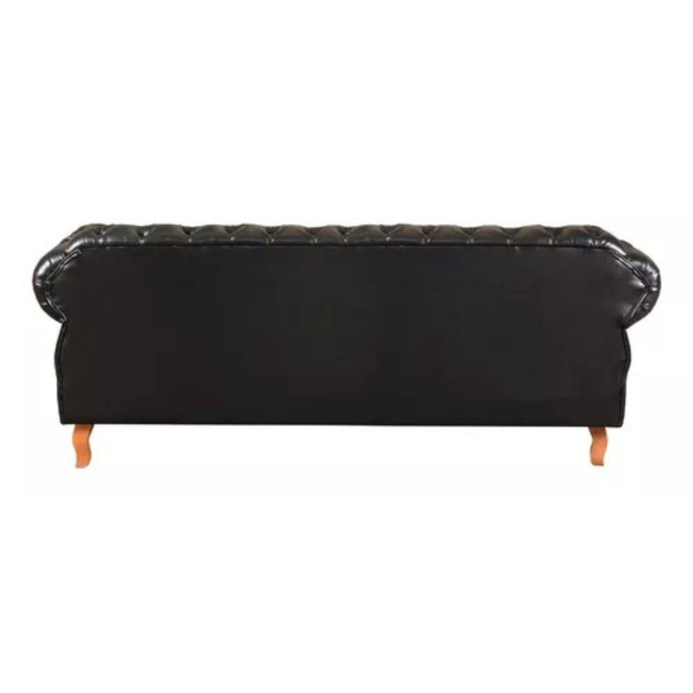 Sofá Chesterfield 3 Lugares Duquesa Vintage Retrô Capitonê Couro Preto