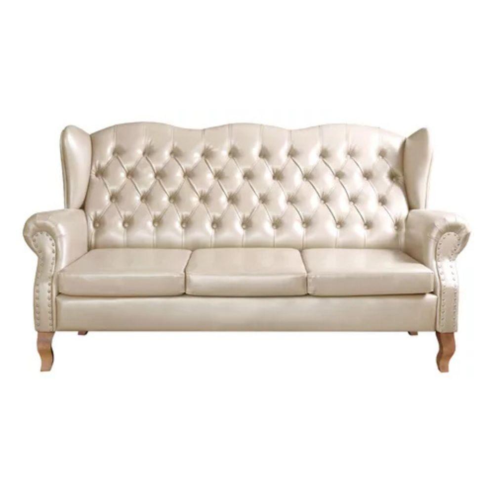 Sofá Chesterfield 3 Lugares Imperador Vintage Retrô Capitonê Couro Bege