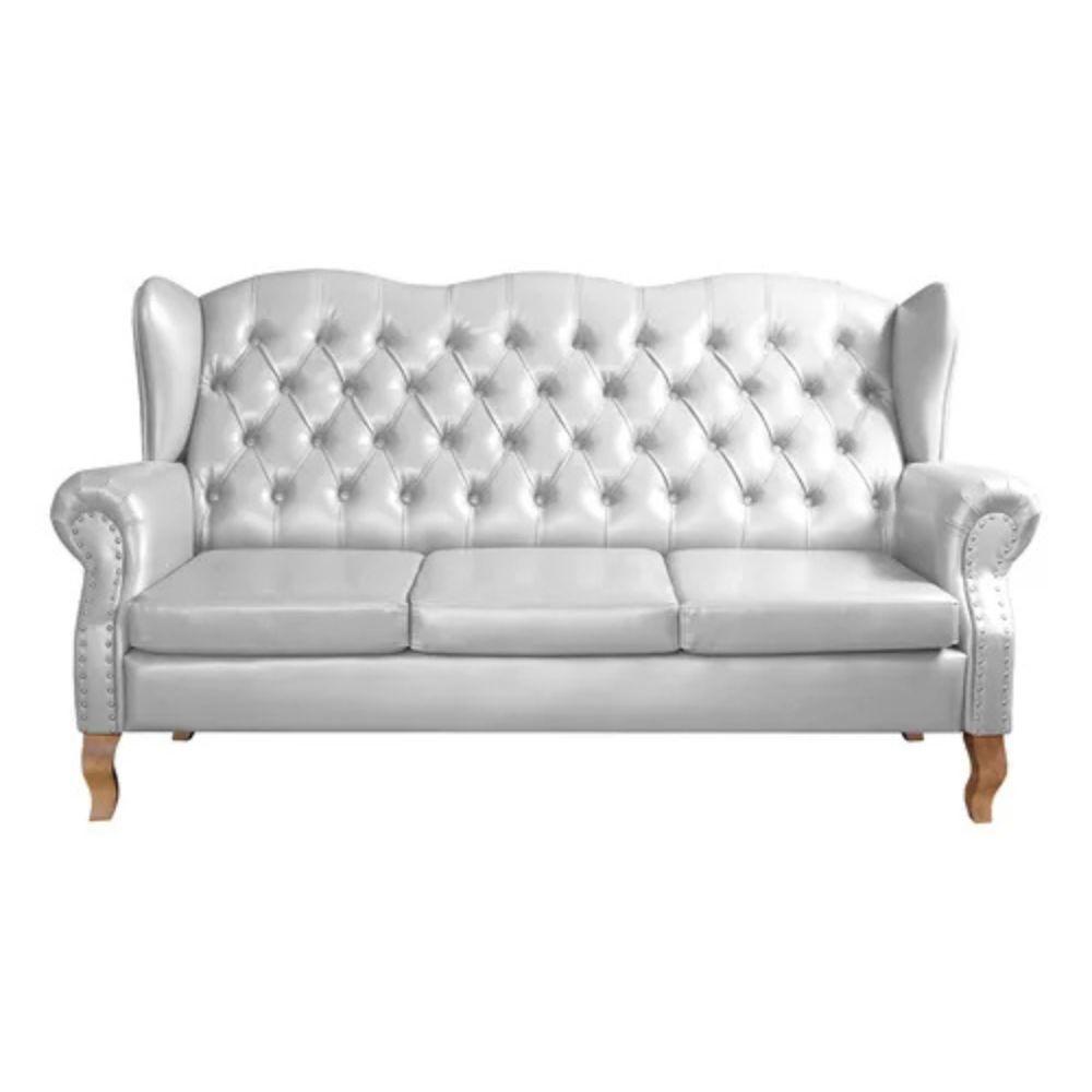 Sofá Chesterfield 3 Lugares Imperador Vintage Retrô Capitonê Couro Branco