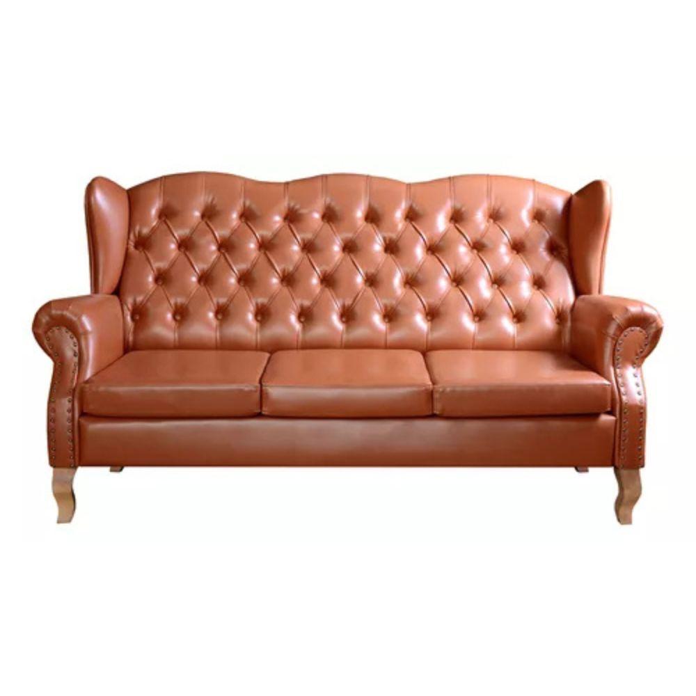Sofá Chesterfield 3 Lugares Imperador Vintage Retrô Capitonê Couro Caramelo