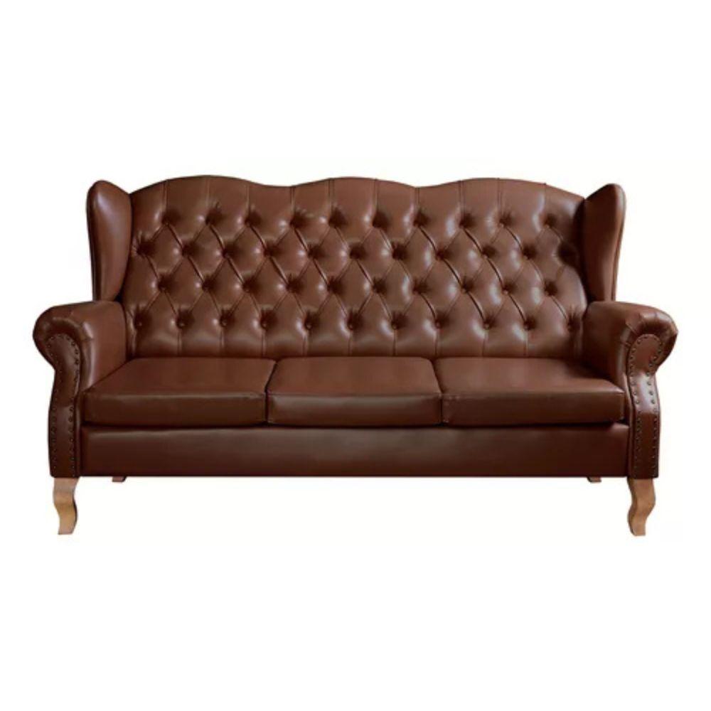 Sofá Chesterfield 3 Lugares Imperador Vintage Retrô Capitonê Couro Marrom