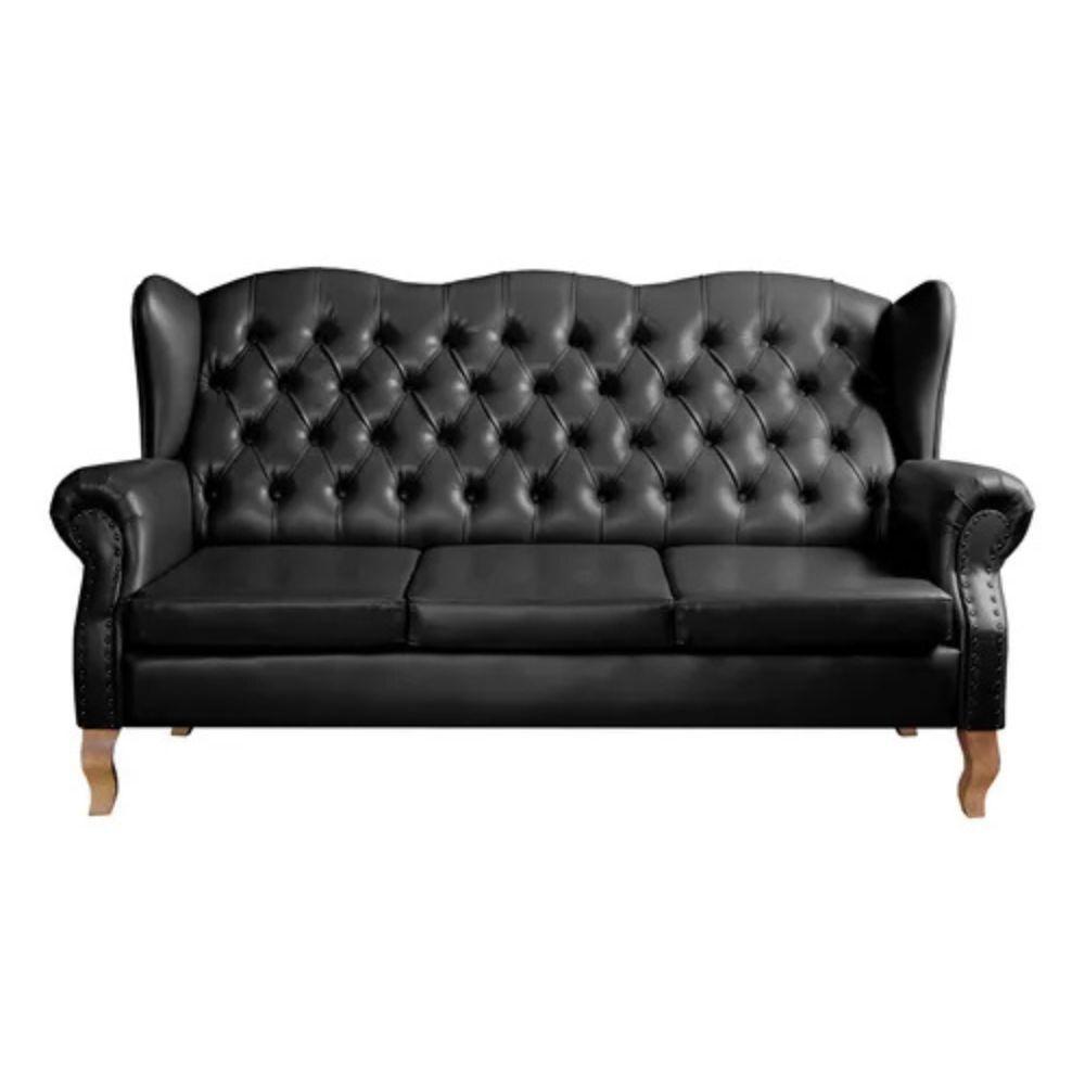 Sofá Chesterfield 3 Lugares Imperador Vintage Retrô Capitonê Couro Preto