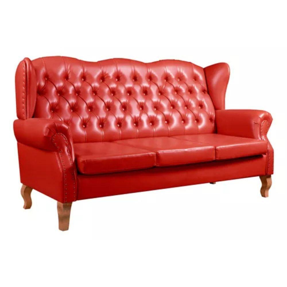 Sofá Chesterfield 3 Lugares Imperador Vintage Retrô Capitonê Couro Vermelho