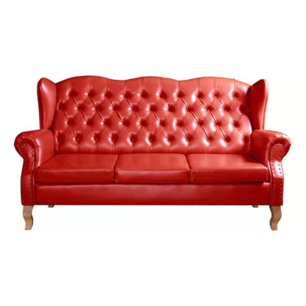 Sofá Chesterfield 3 Lugares Imperador Vintage Retrô Capitonê Couro Vermelho