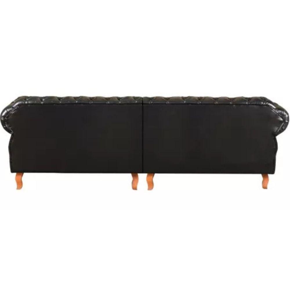 Sofá Chesterfield 4 Lugares Dom Pedro Vintage Retrô Capitonê Couro Preto