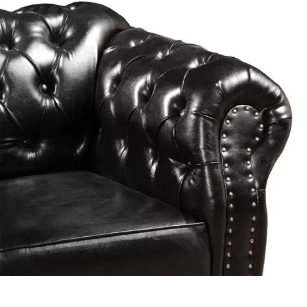 Sofá Chesterfield 4 Lugares Dom Pedro Vintage Retrô Capitonê Couro Preto