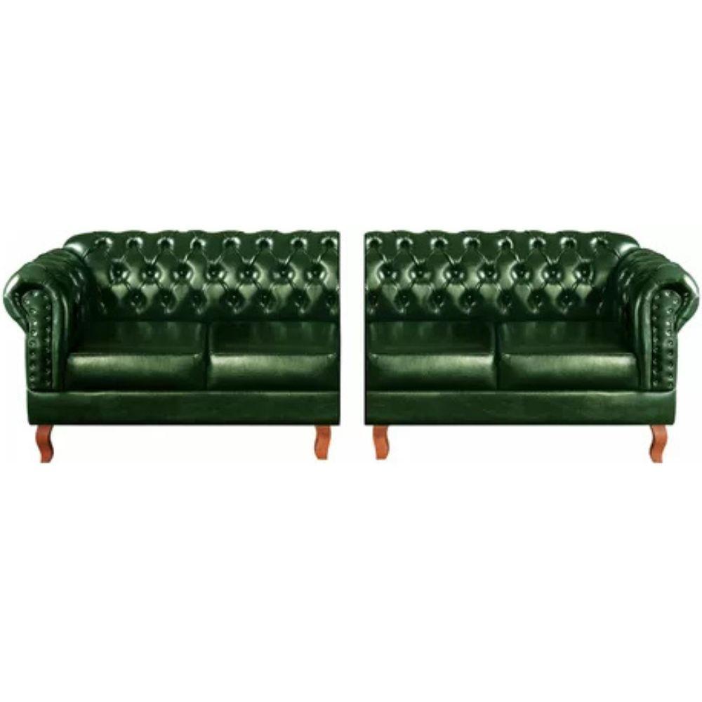Sofá Chesterfield 4 Lugares Dom Pedro Vintage Retrô Capitonê Couro Verde