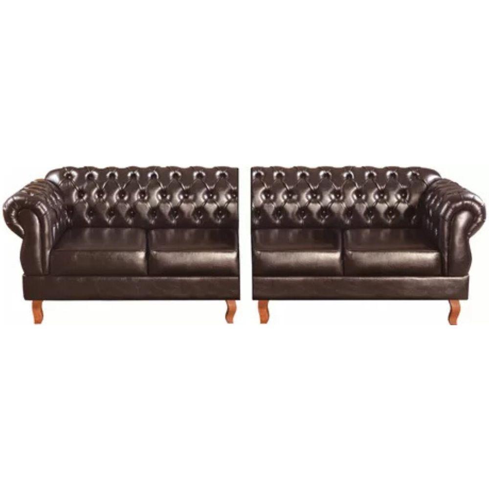Sofá Chesterfield 4 Lugares Duquesa Vintage Retrô Capitonê Couro Marrom