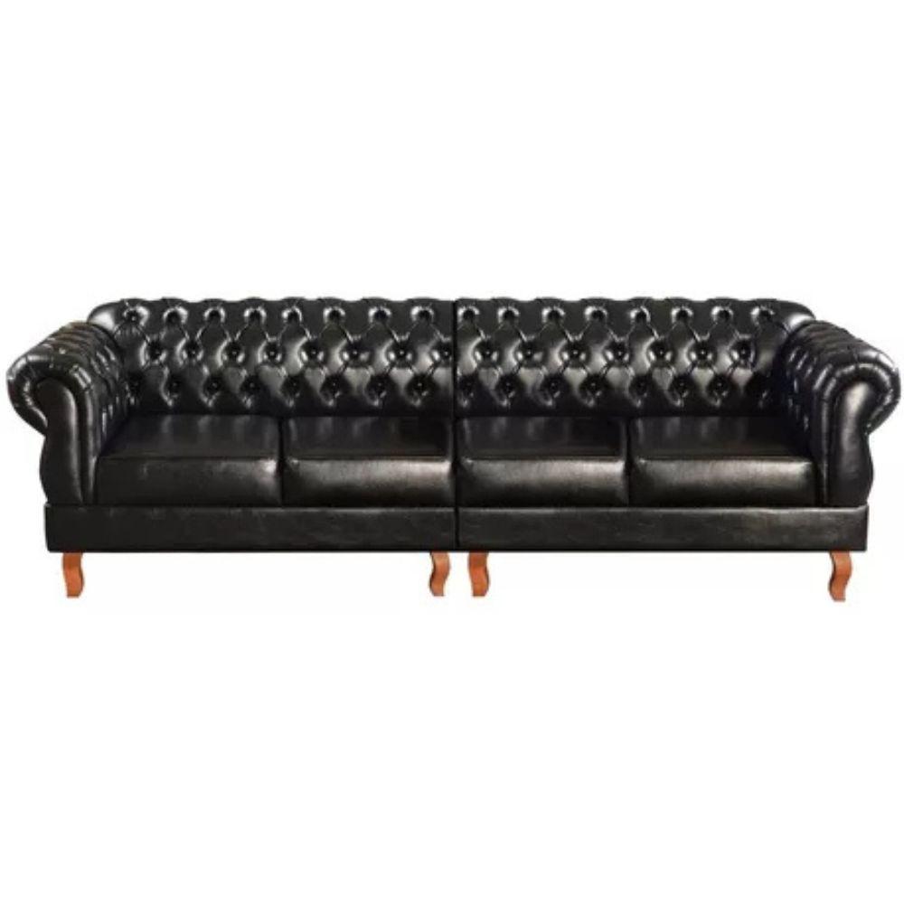 Sofá Chesterfield 4 Lugares Duquesa Vintage Retrô Capitonê Couro Preto