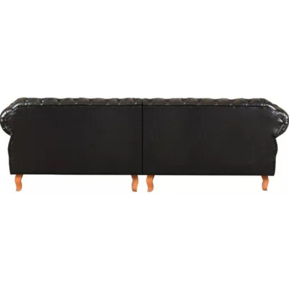 Sofá Chesterfield 4 Lugares Duquesa Vintage Retrô Capitonê Couro Preto