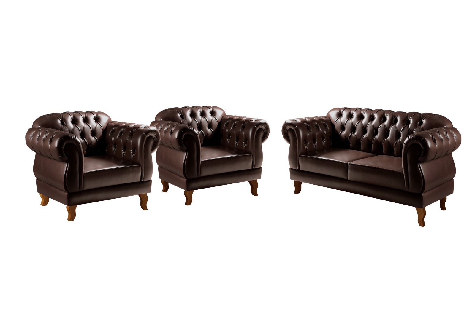 Sofá Chesterfield Capitonê 2 Lugares E 2 Poltronas Duquesa Para Sala Recepção - Couríssimo Café