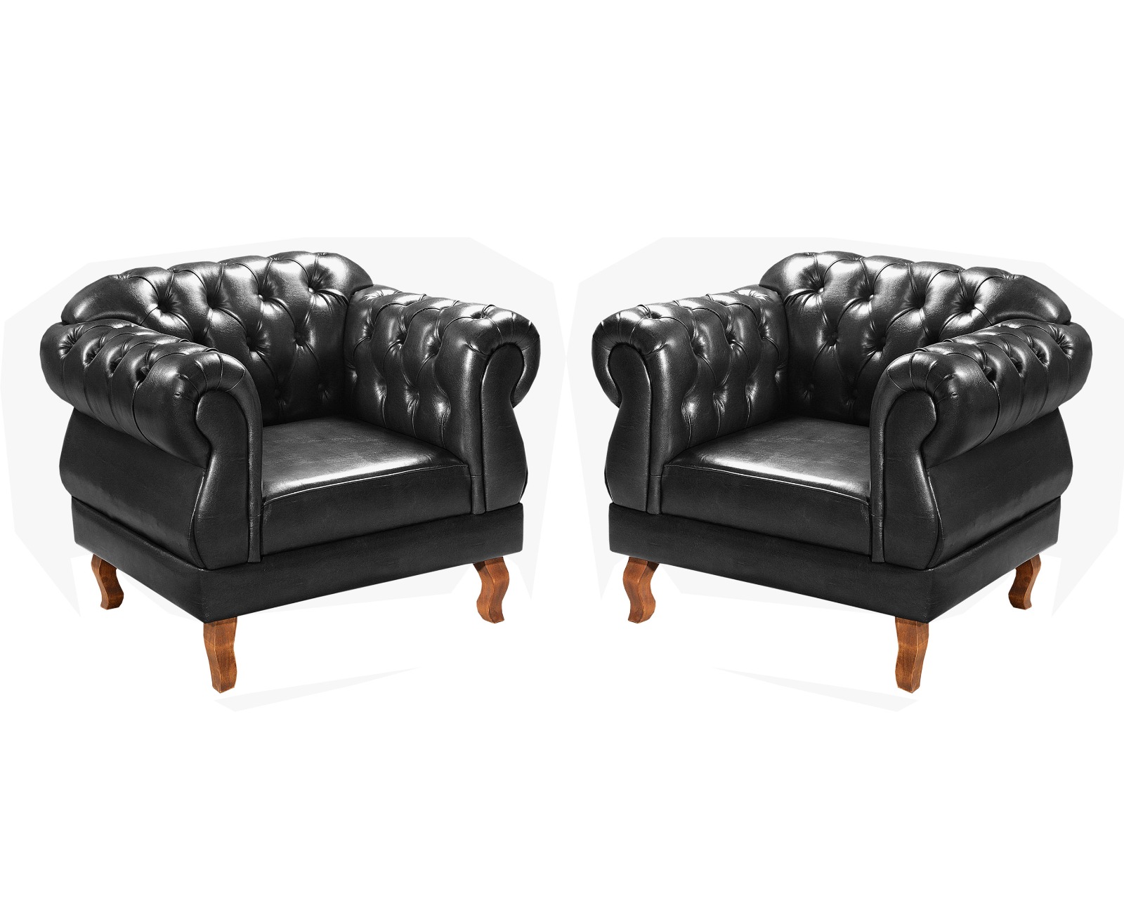 Sofá Chesterfield Capitonê 2 Lugares E 2 Poltronas Duquesa Para Sala Recepção - Couríssimo Preto