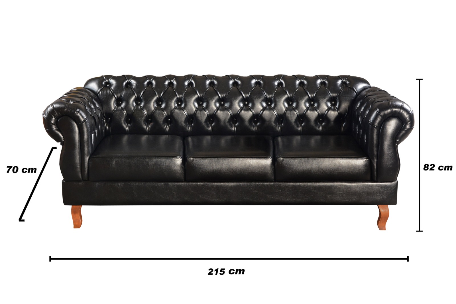 Sofá Chesterfield Capitonê 3 Lugares Duquesa Para Sala Recepção - Couríssimo Preto