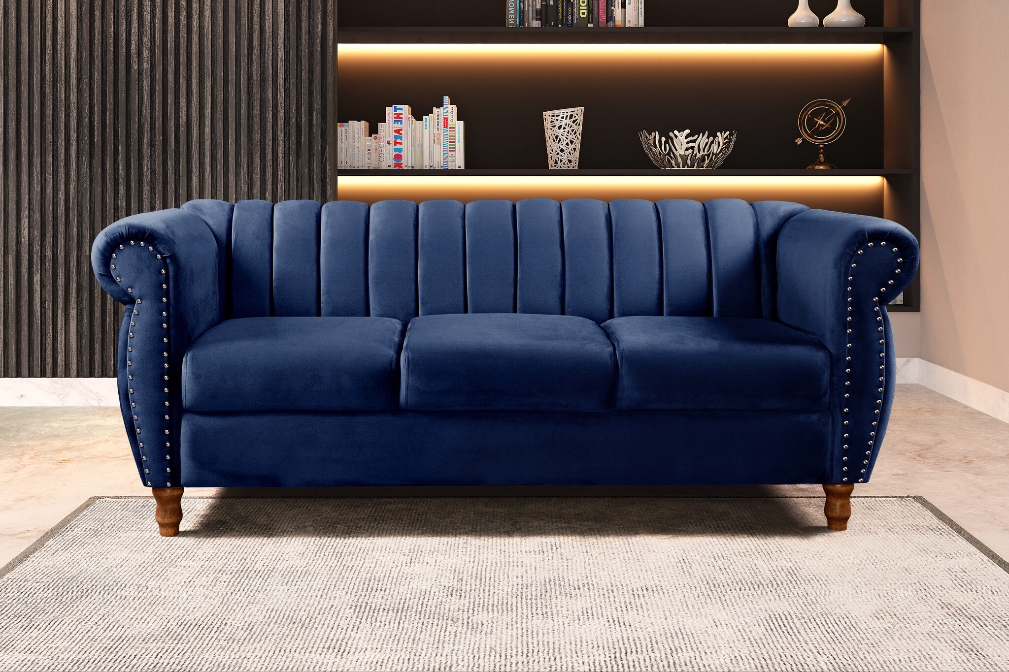 Sofá Chesterfield Realeza 3 Lugares Decoração Retrô - Suede Azul