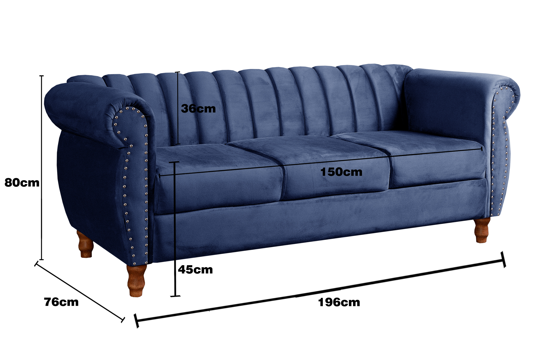 Sofá Chesterfield Realeza 3 Lugares Decoração Retrô - Suede Azul