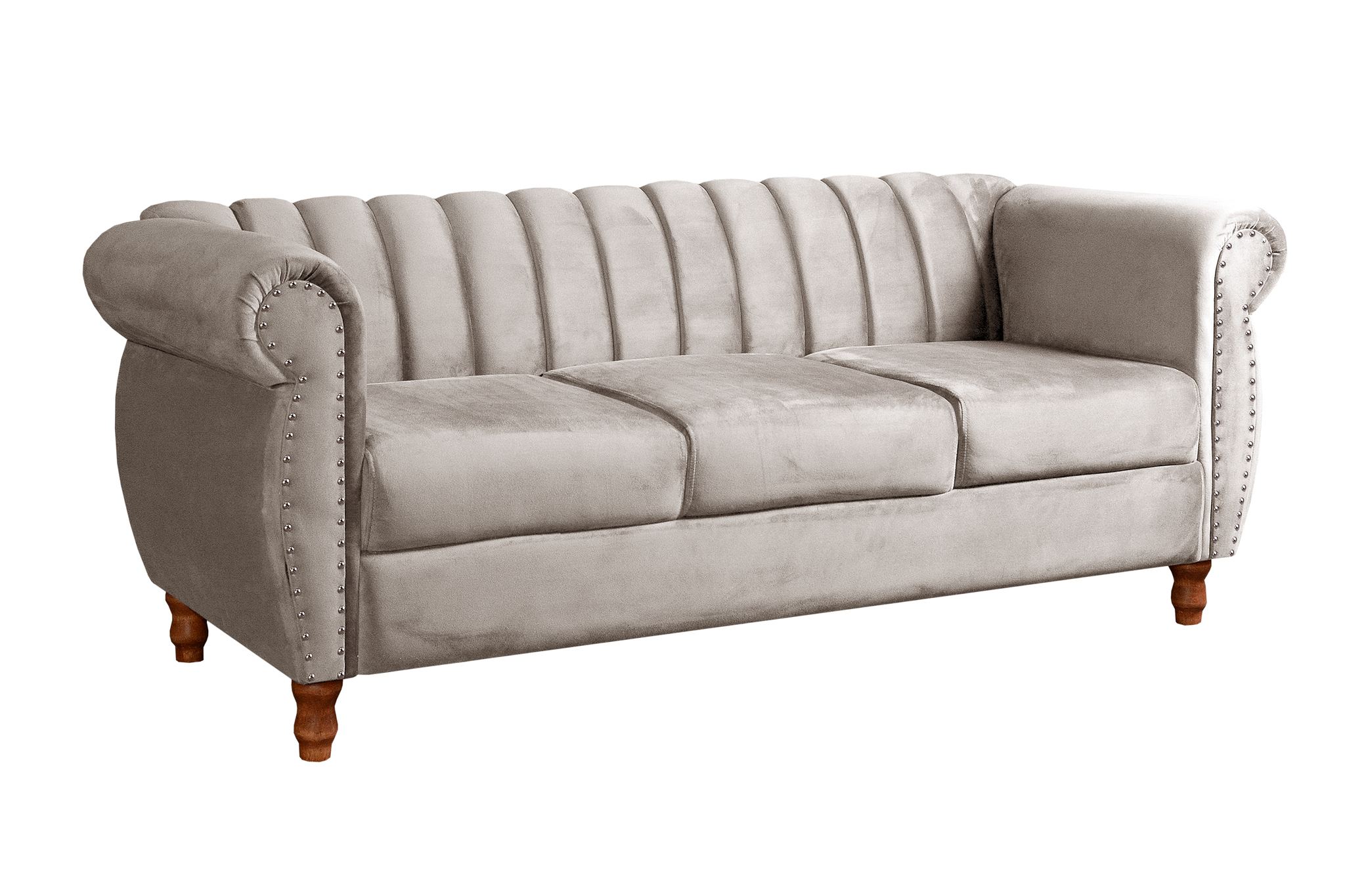 Sofá Chesterfield Realeza 3 Lugares Decoração Retrô - Suede Bege Claro