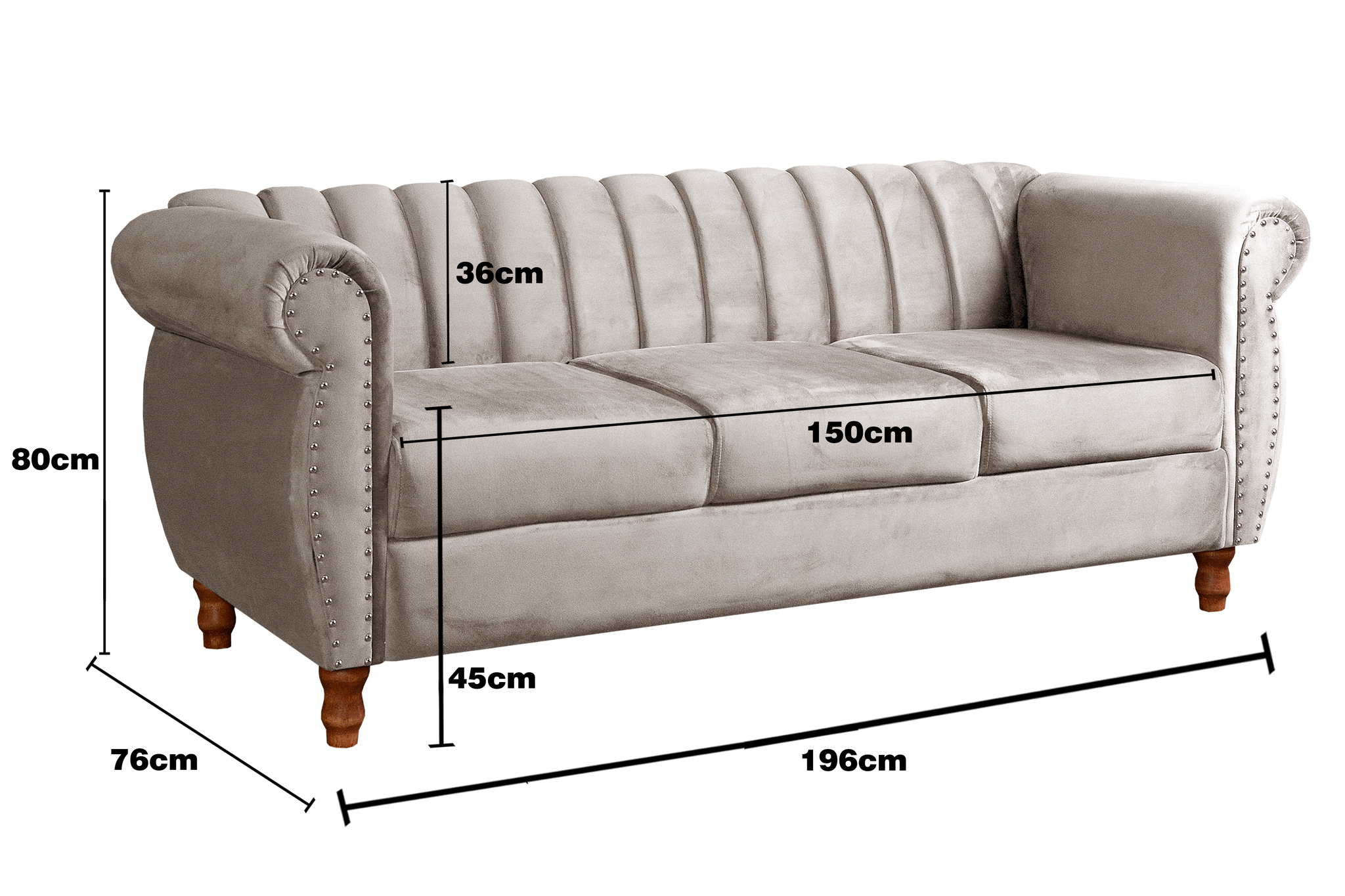 Sofá Chesterfield Realeza 3 Lugares Decoração Retrô - Suede Bege Claro