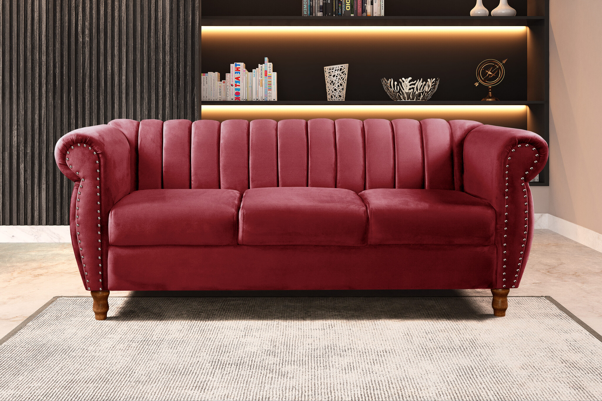 Sofá Chesterfield Realeza 3 Lugares Decoração Retrô - Suede Bordô