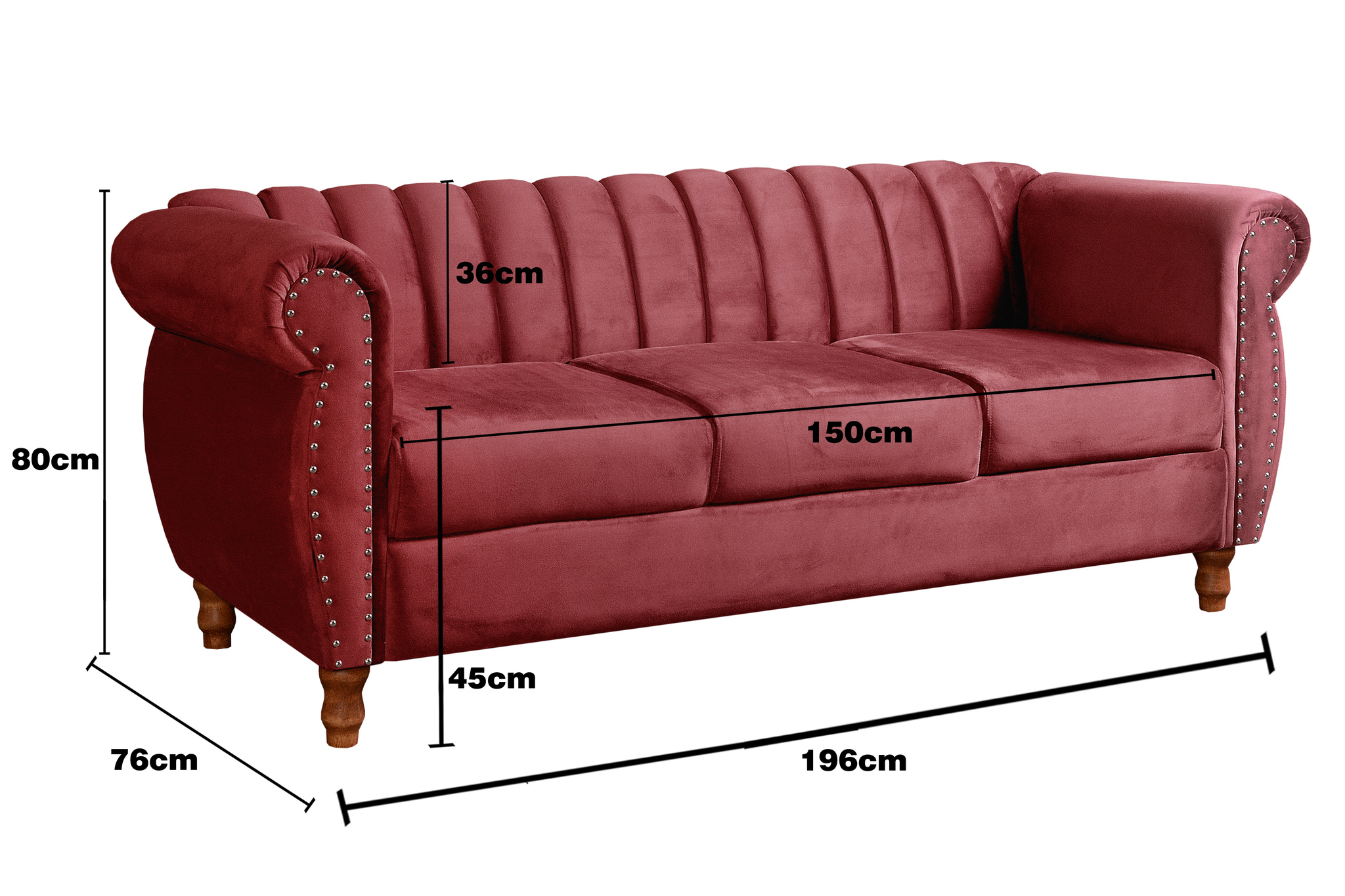 Sofá Chesterfield Realeza 3 Lugares Decoração Retrô - Suede Bordô