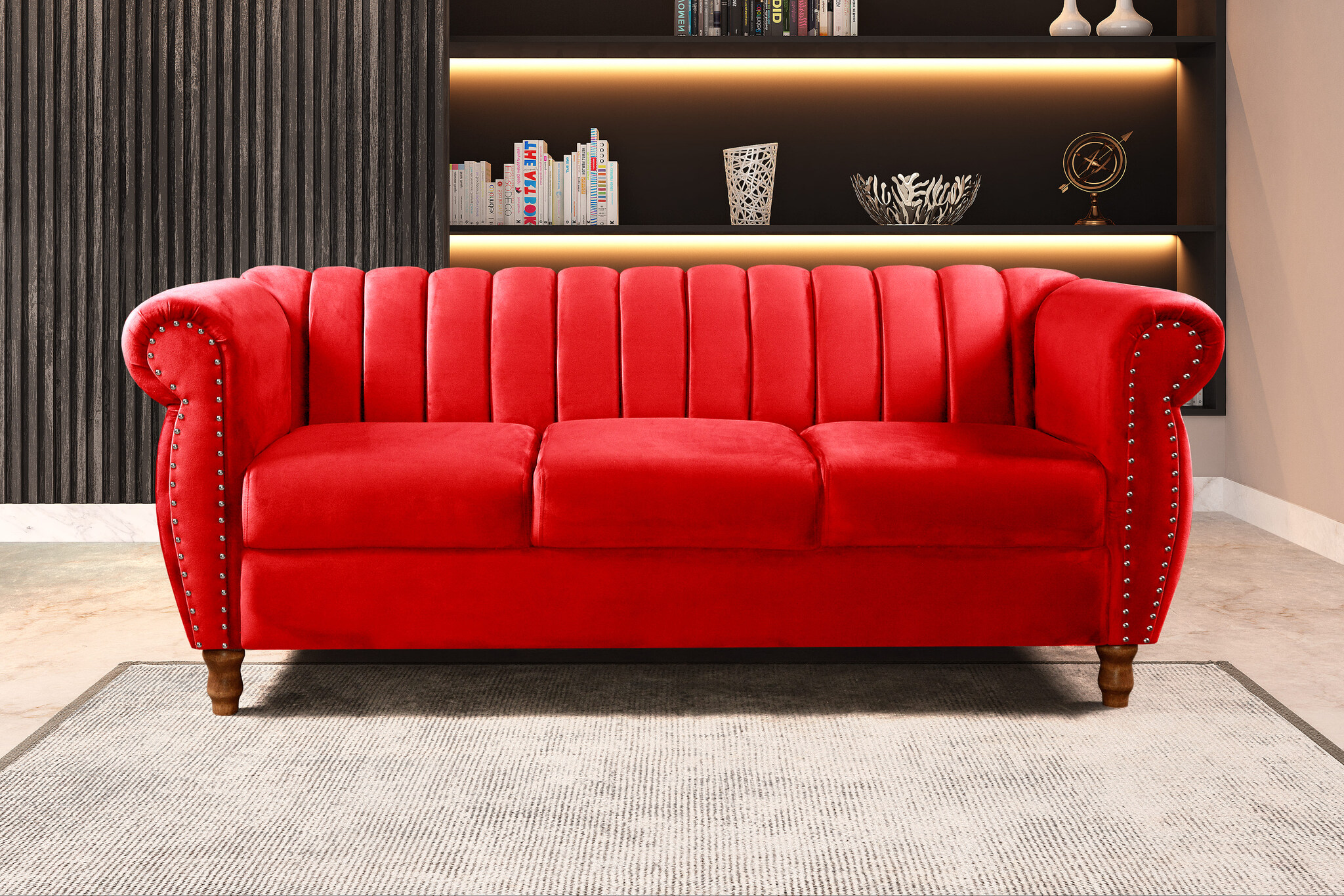 Sofá Chesterfield Realeza 3 Lugares Decoração Retrô - Suede Vermelho