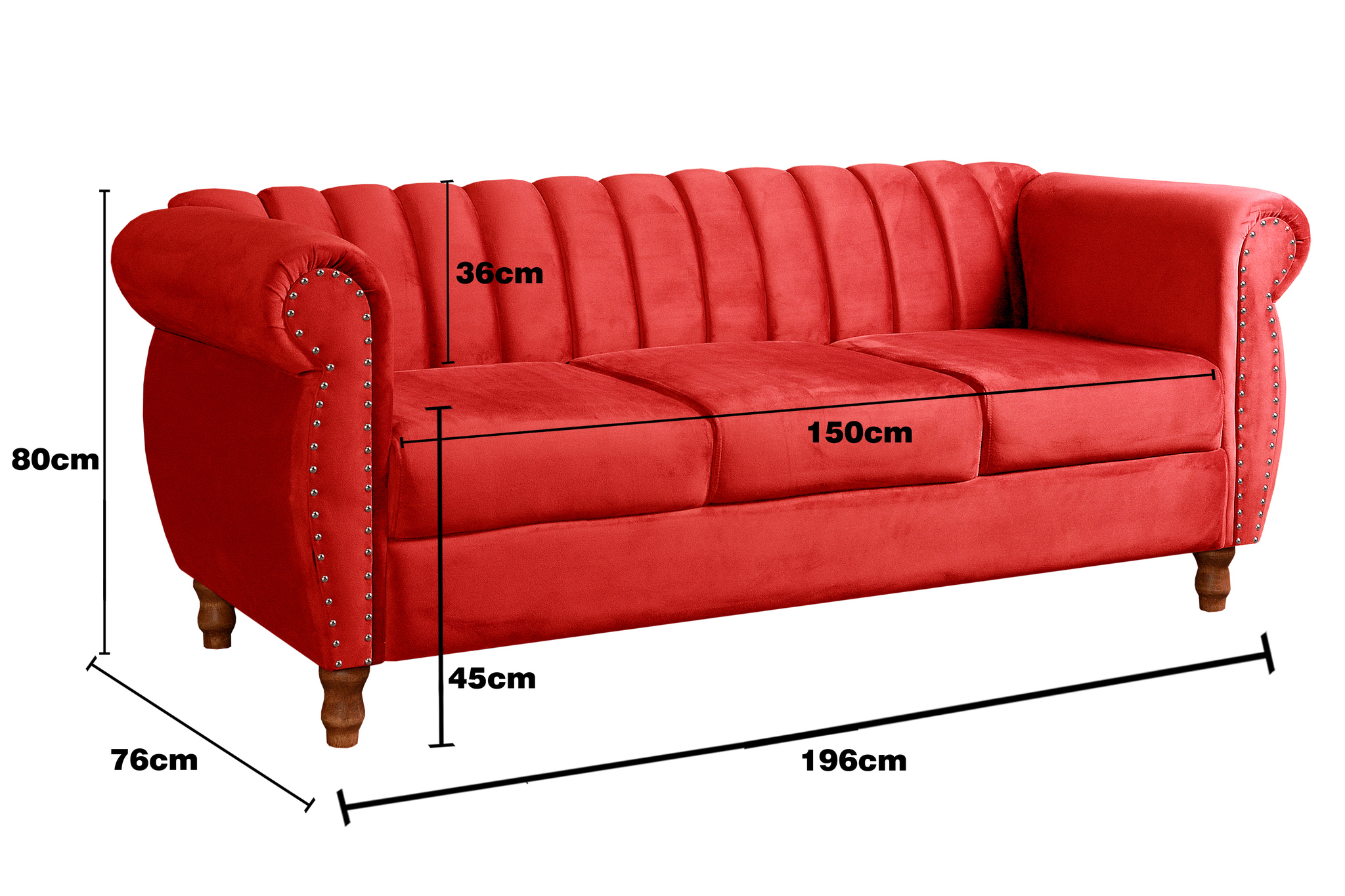 Sofá Chesterfield Realeza 3 Lugares Decoração Retrô - Suede Vermelho