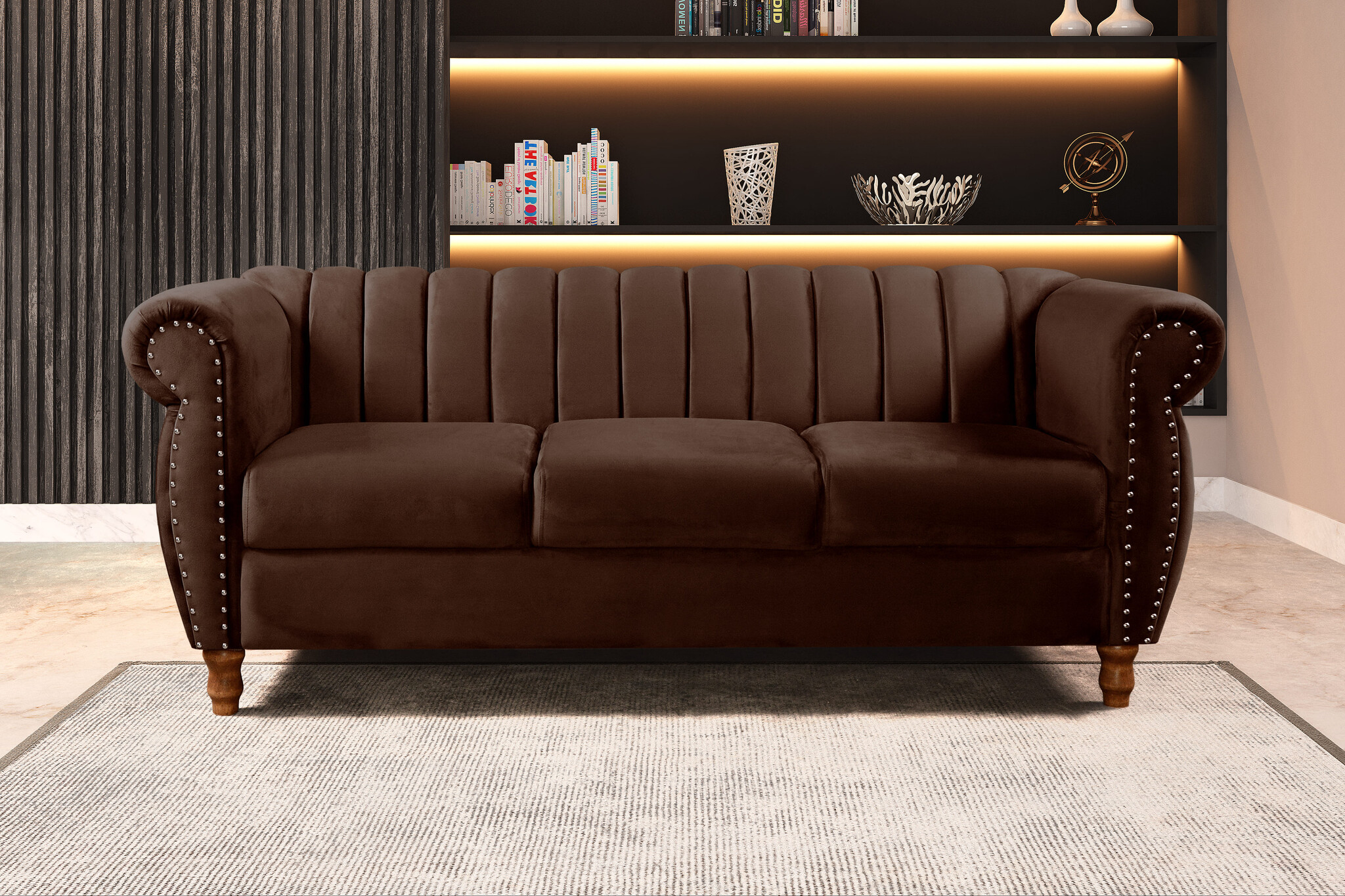 Sofá Chesterfield Realeza 3 Lugares Decoração Retrô - Veludo Marrom