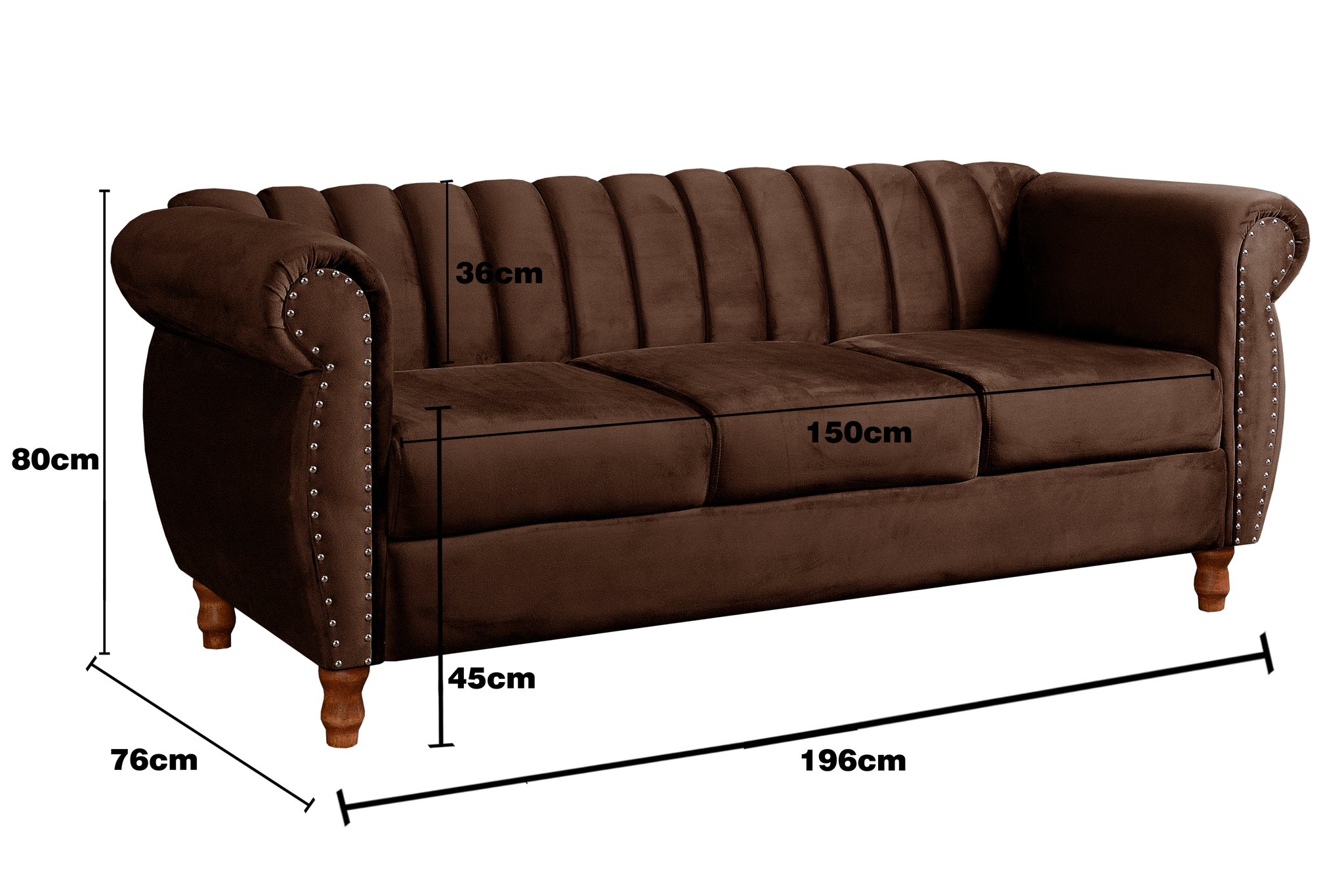 Sofá Chesterfield Realeza 3 Lugares Decoração Retrô - Veludo Marrom