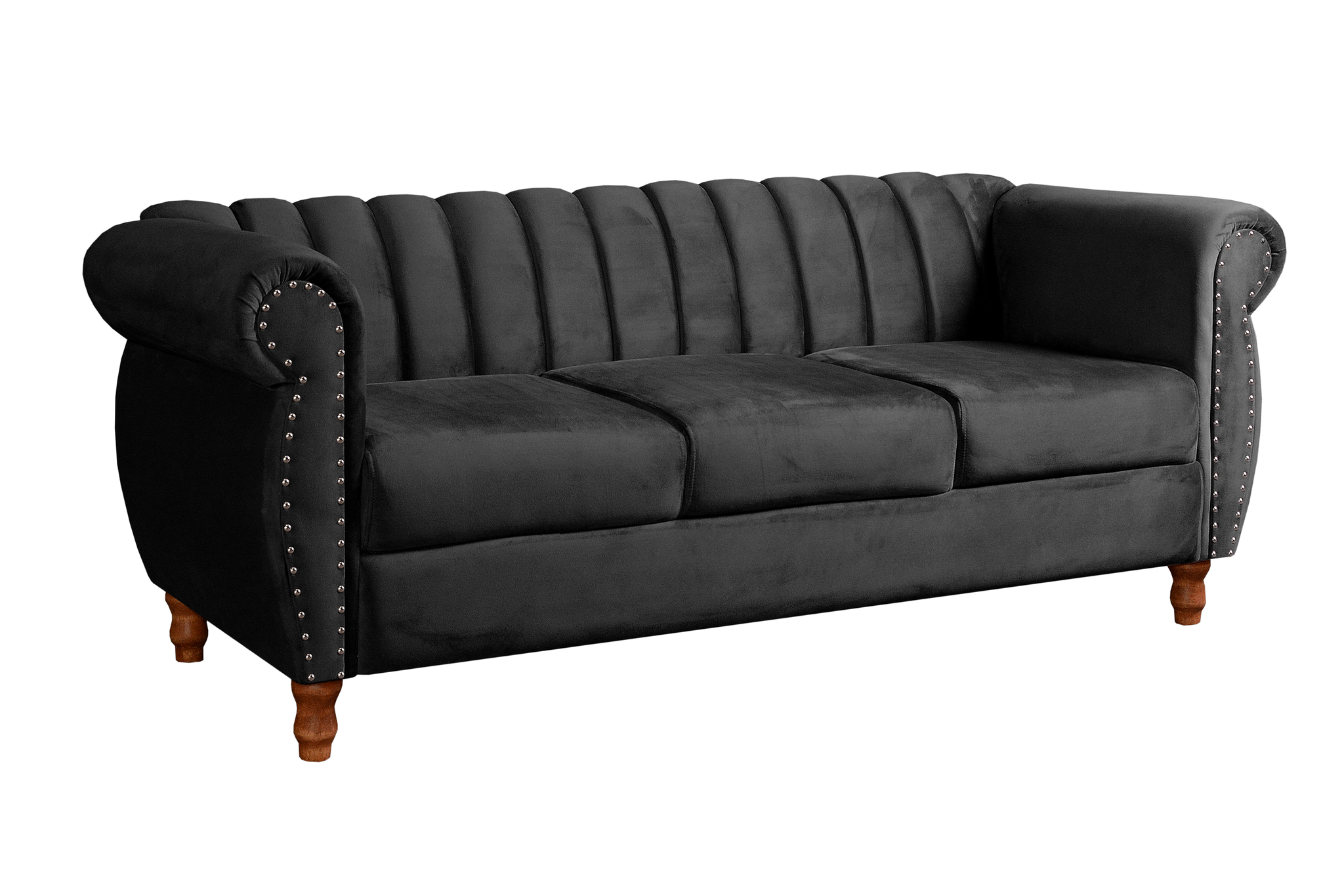 Sofá Chesterfield Realeza 3 Lugares Decoração Retrô - Veludo Preto