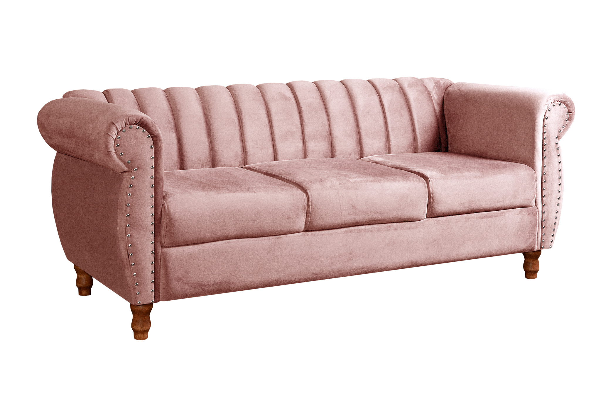Sofá Chesterfield Realeza 3 Lugares Decoração Retrô - Veludo Rosê
