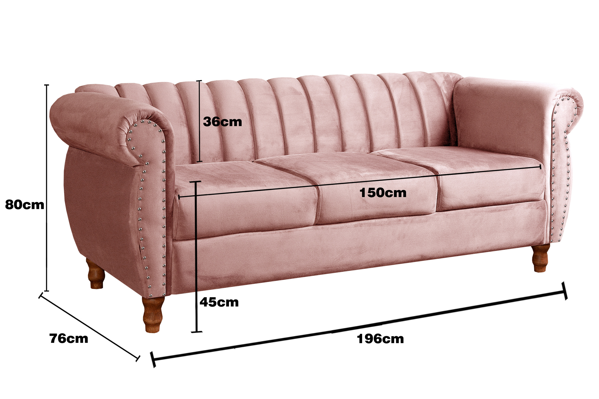 Sofá Chesterfield Realeza 3 Lugares Decoração Retrô - Veludo Rosê