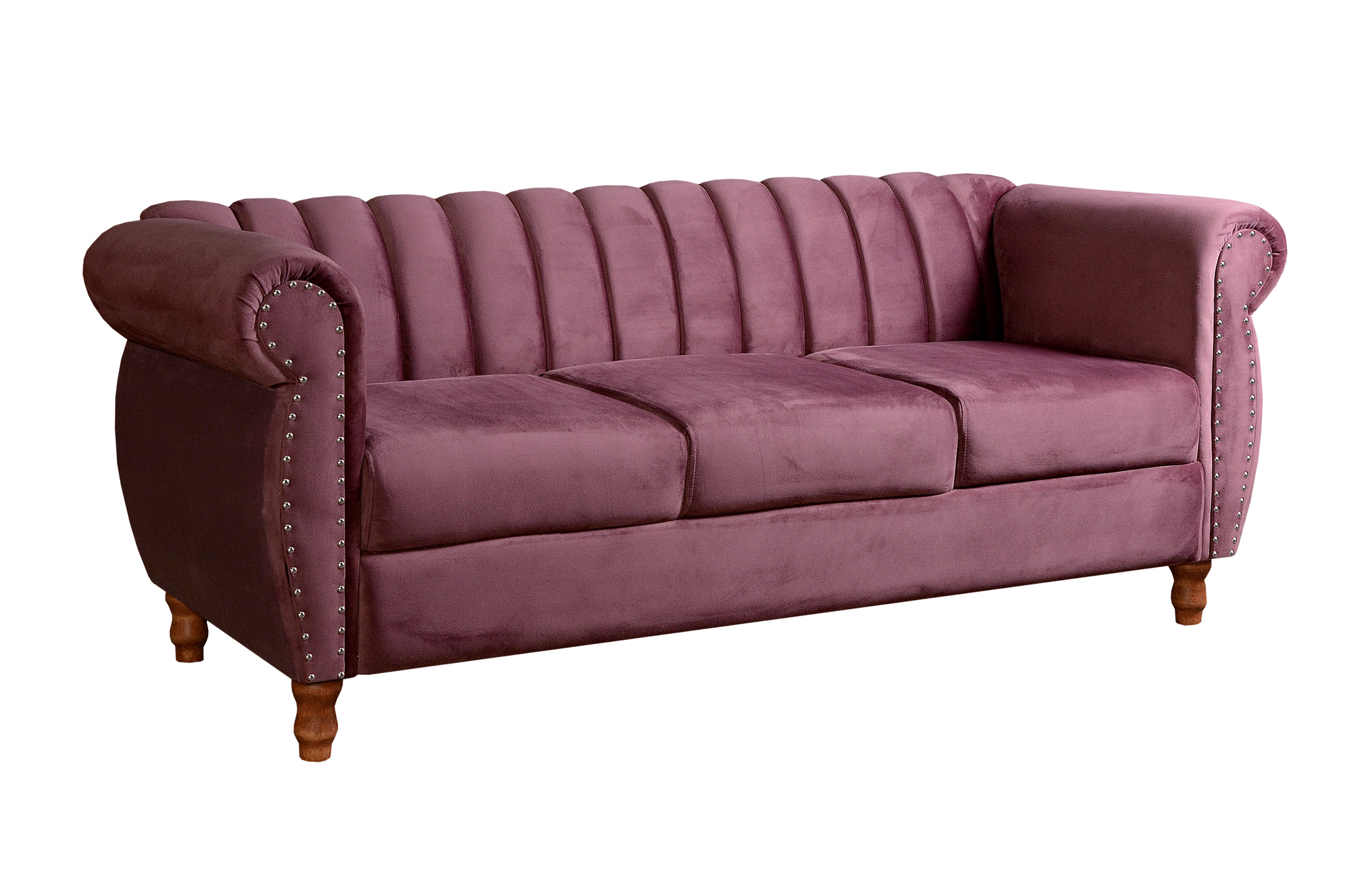 Sofá Chesterfield Realeza 3 Lugares Decoração Retrô - Veludo Roxo