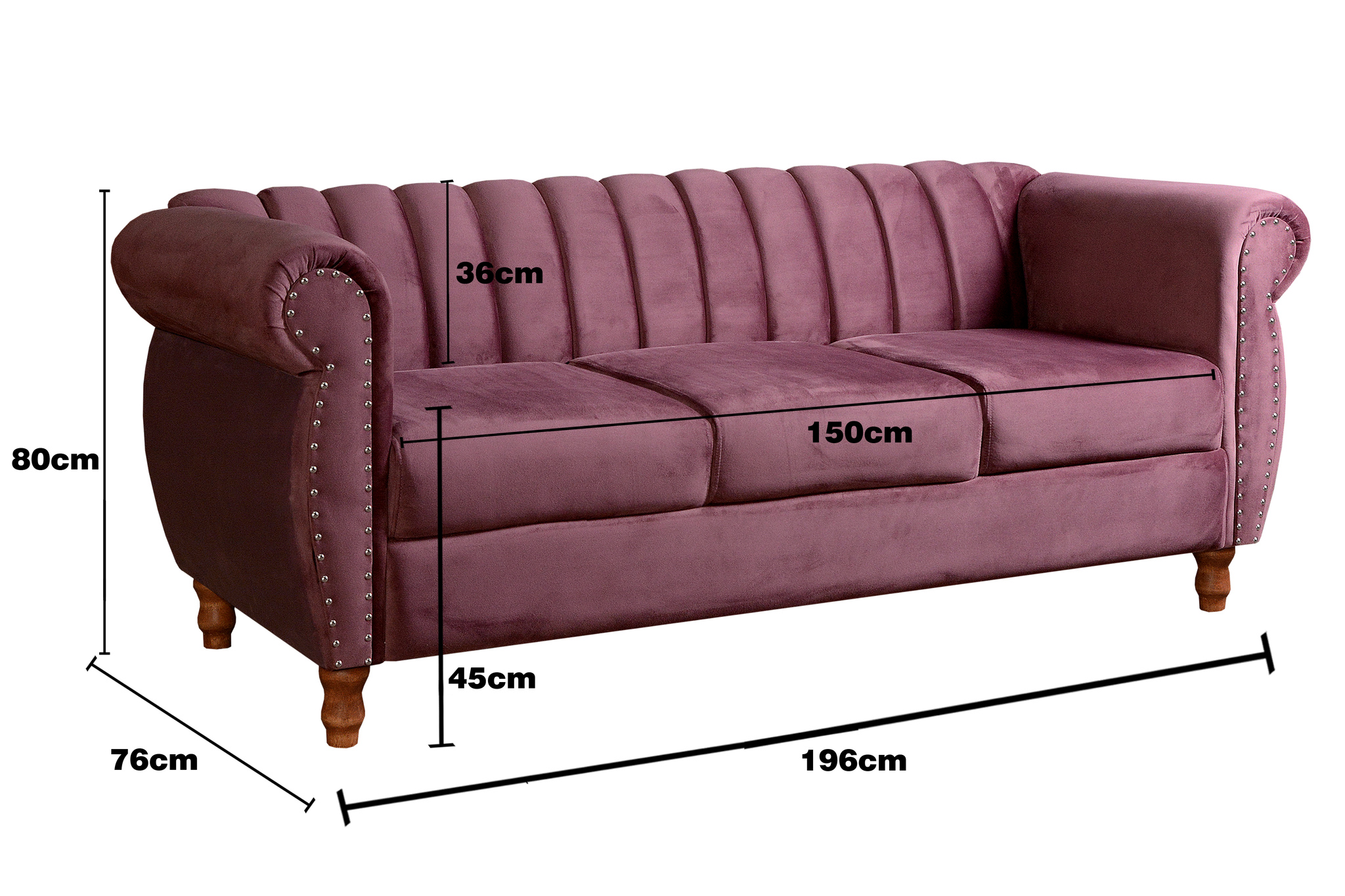 Sofá Chesterfield Realeza 3 Lugares Decoração Retrô - Veludo Roxo