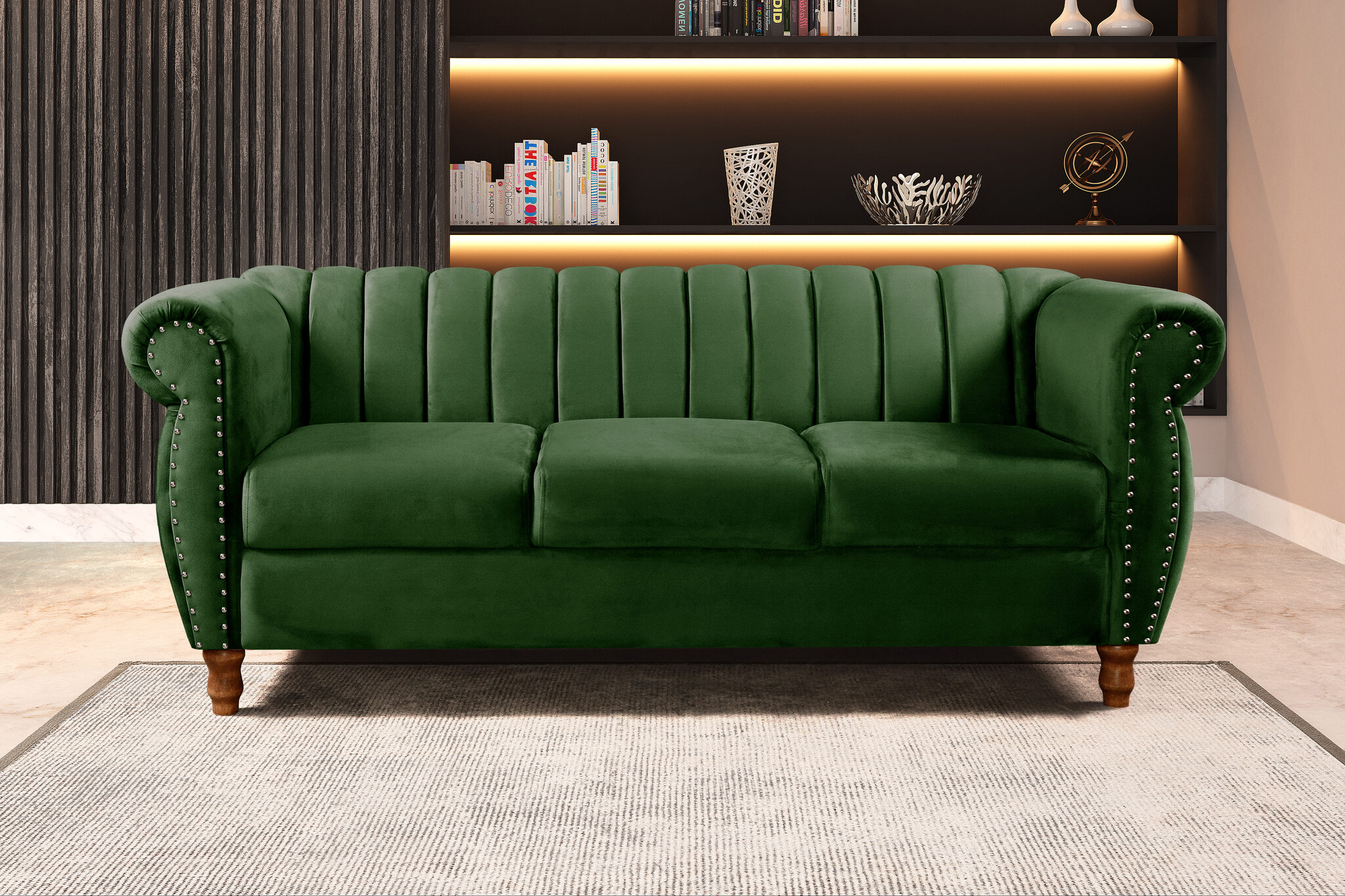 Sofá Chesterfield Realeza 3 Lugares Decoração Retrô - Veludo Verde