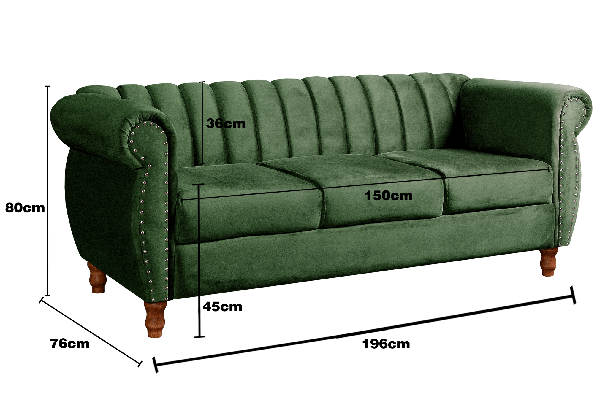 Sofá Chesterfield Realeza 3 Lugares Decoração Retrô - Veludo Verde