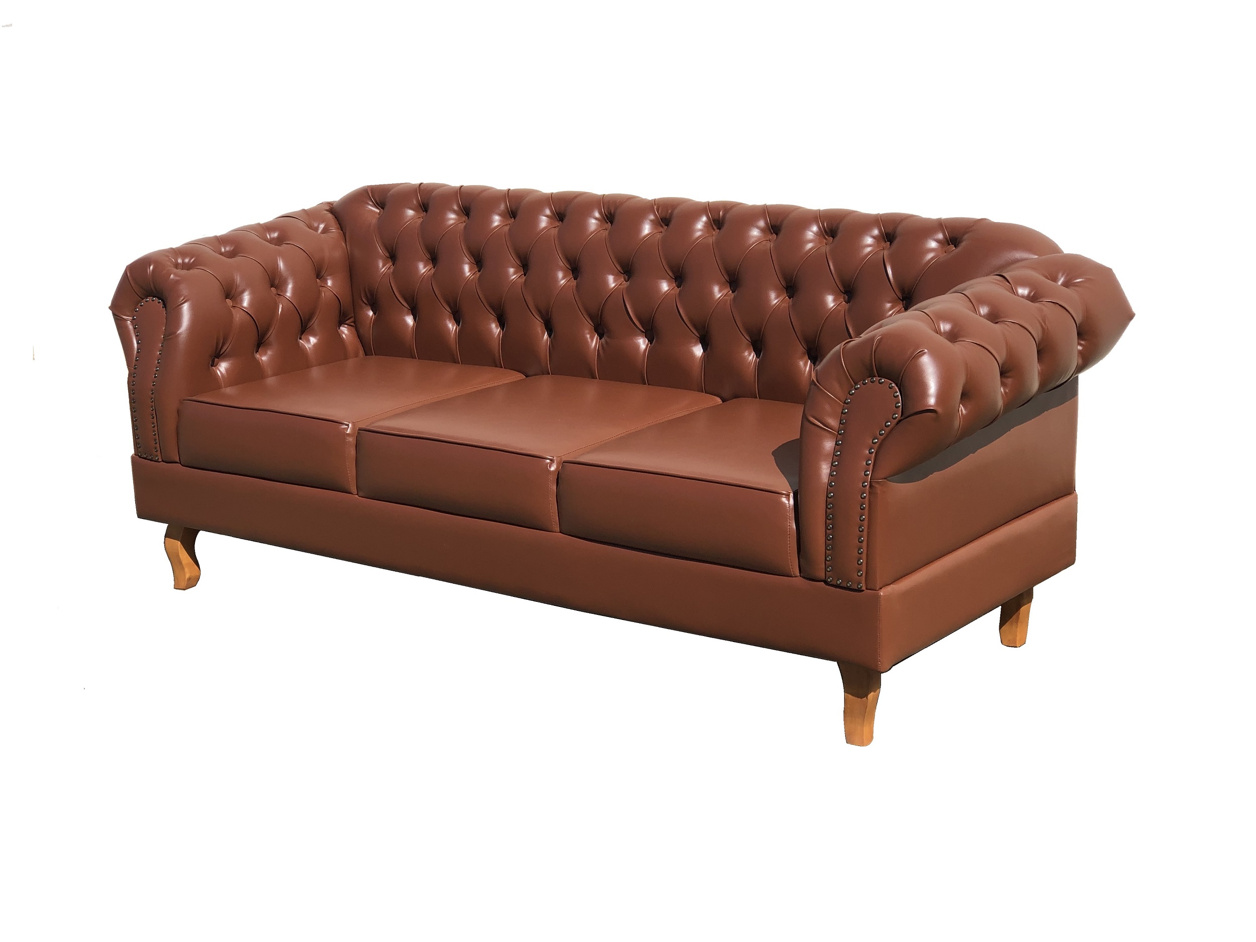 Sofá Dom Pedro Chesterfield 3 Lugares Vintage Clássico Retrô - Caramelo
