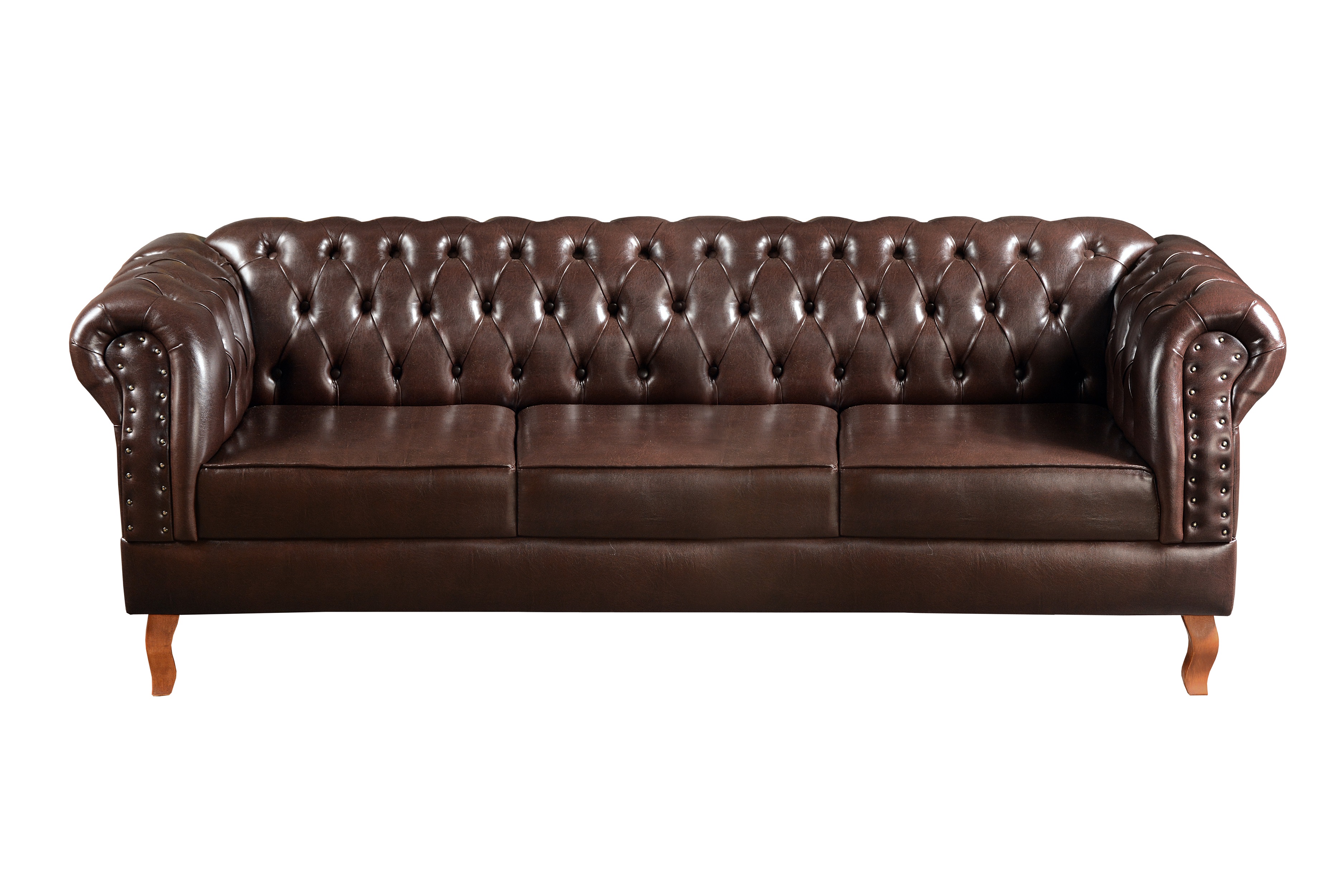 Sofá Dom Pedro Chesterfield 3 Lugares Vintage Clássico Retrô - Couríssimo Marrom Café