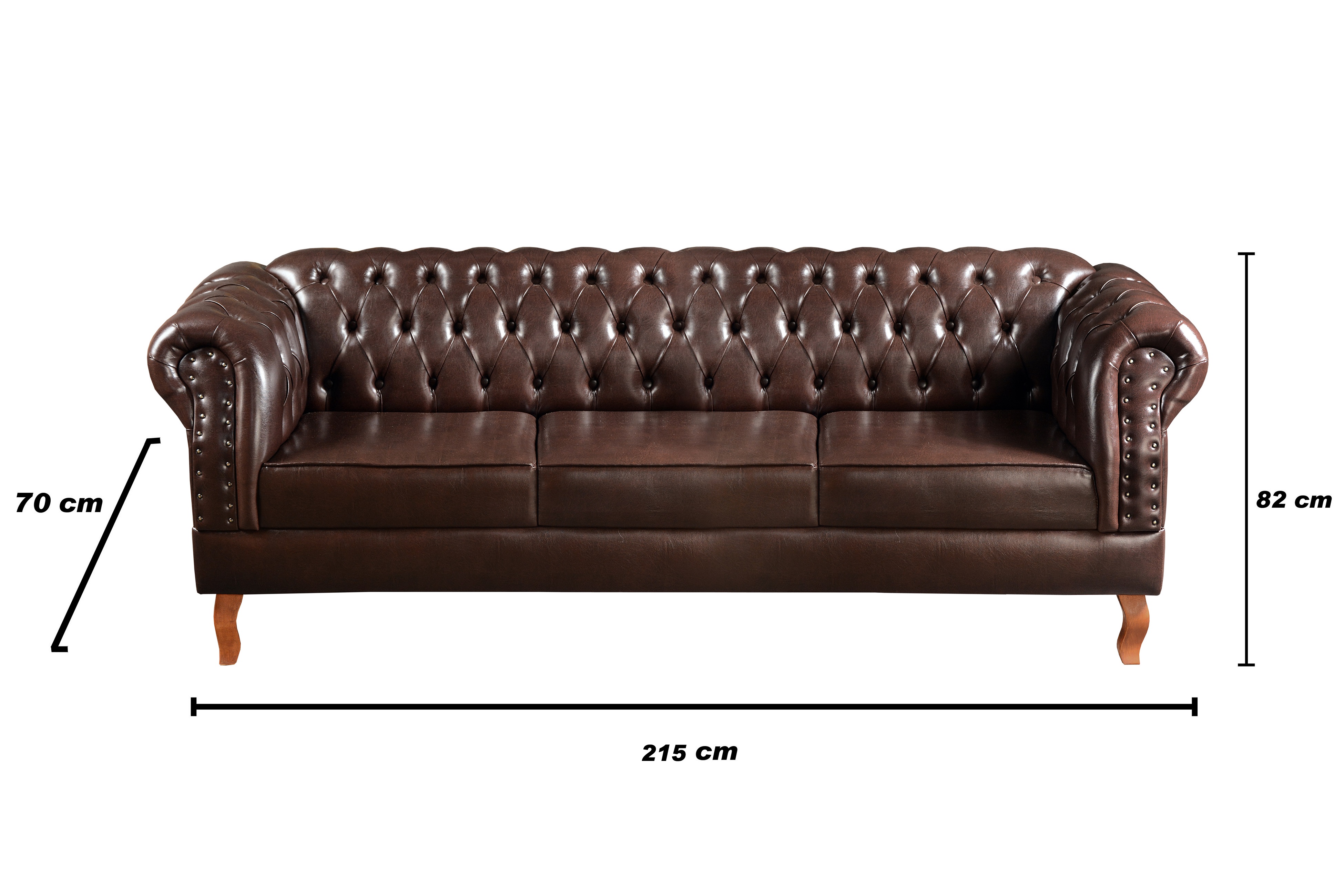 Sofá Dom Pedro Chesterfield 3 Lugares Vintage Clássico Retrô - Couríssimo Marrom Café