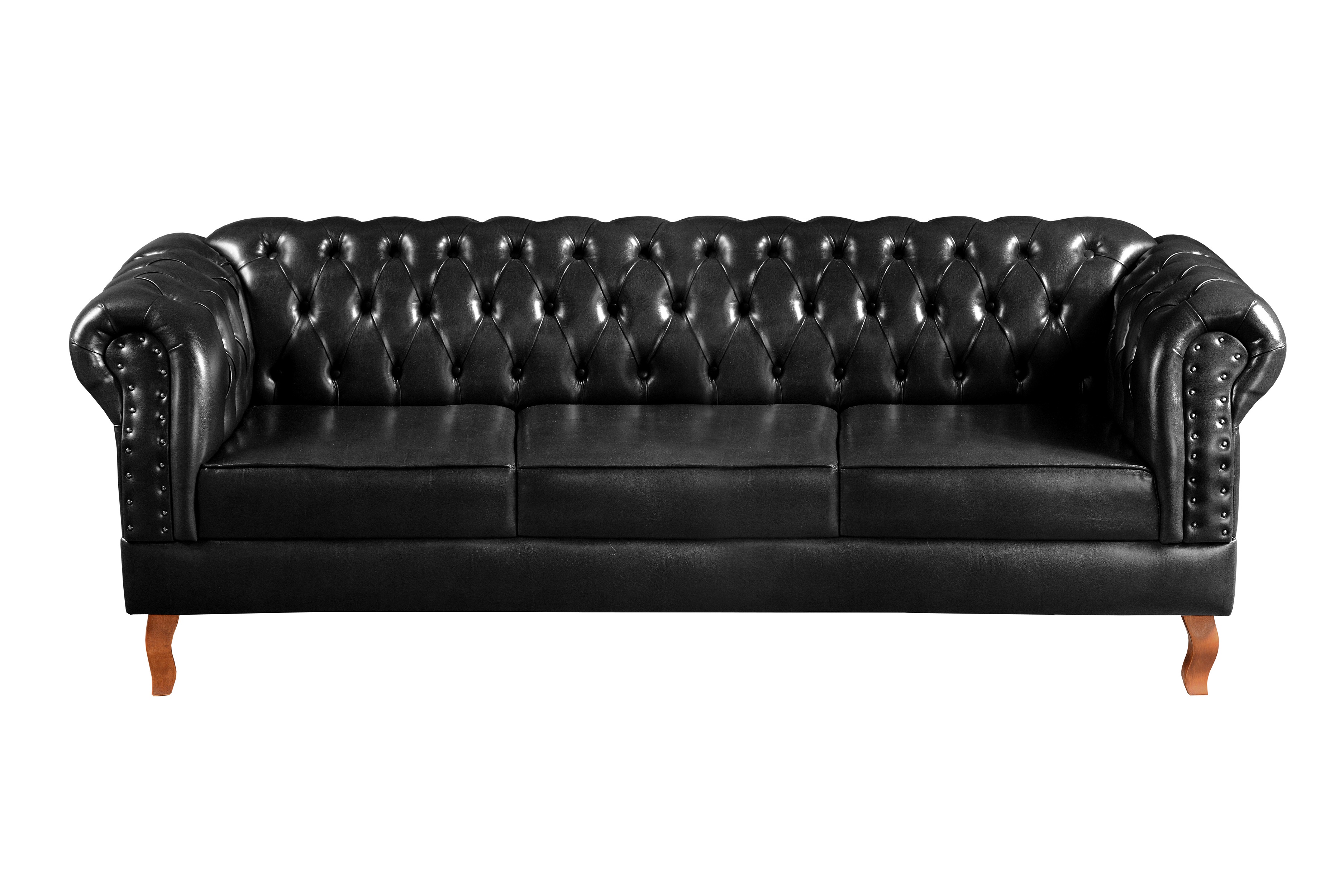 Sofá Dom Pedro Chesterfield 3 Lugares Vintage Clássico Retrô - Preto