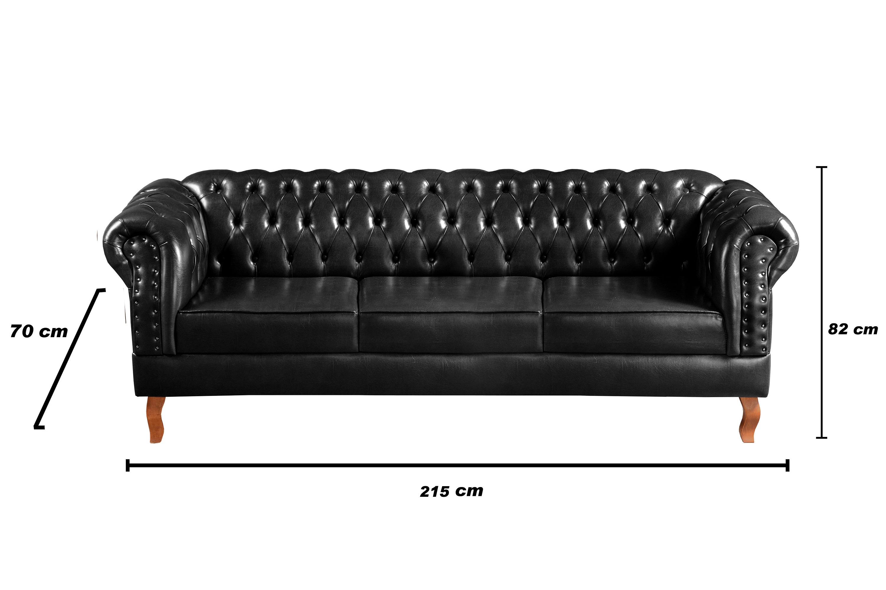 Sofá Dom Pedro Chesterfield 3 Lugares Vintage Clássico Retrô - Preto
